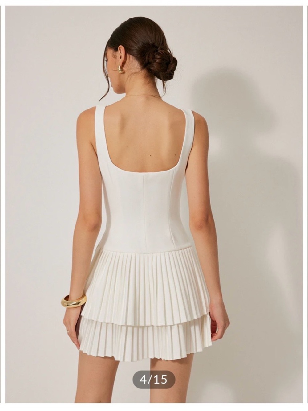White Pleated Tiered Mini Dress - Picture 4 of 9